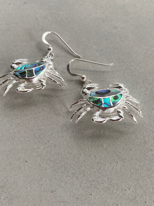 Hanging Crab Earrings Sterling Silver and Albone Shell