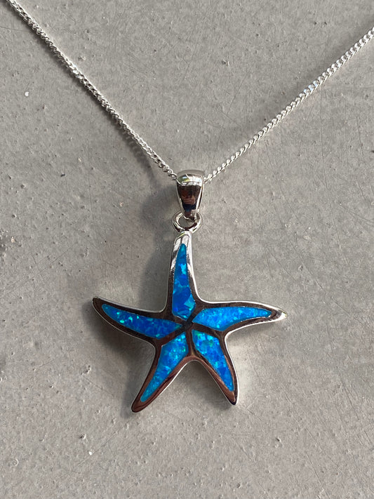 Sterling silver and opal starfish necklace