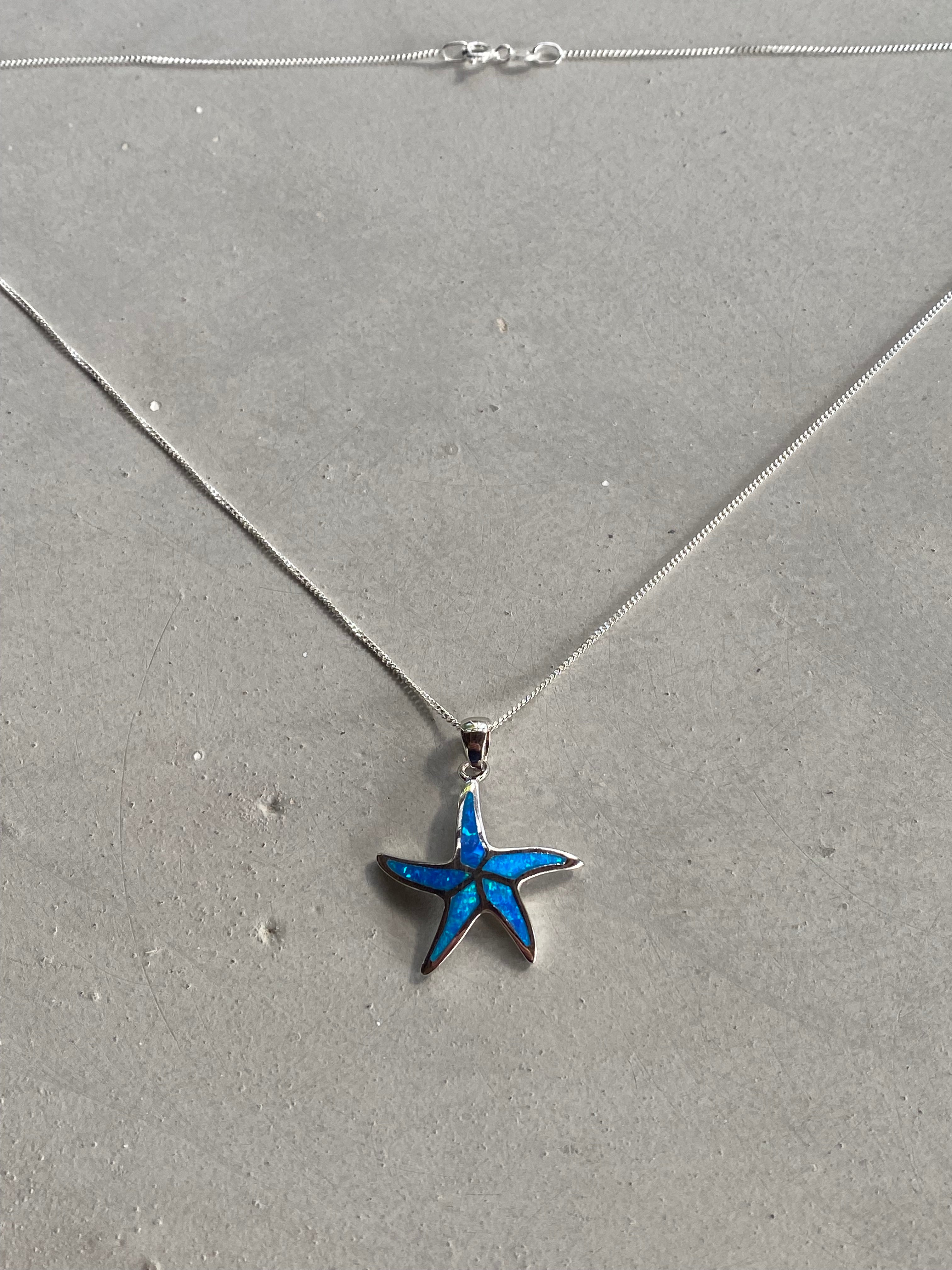 Starfish high quality beach sand Opal Teardrop pendant necklace, turquoise beaded chain Anna Maria island Florida jewelry, starfish necklace, sand opal