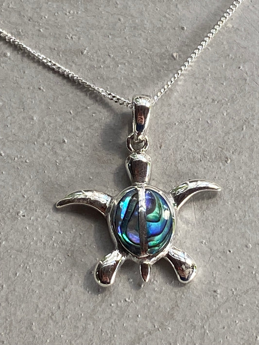 Sterling silver and shell turtle necklace